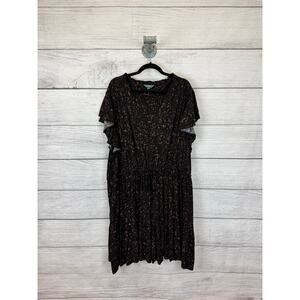 Terra & Sky Plus Size Dark Cheetah Printed Flutter Sleeve Waisted Dress Size 3X